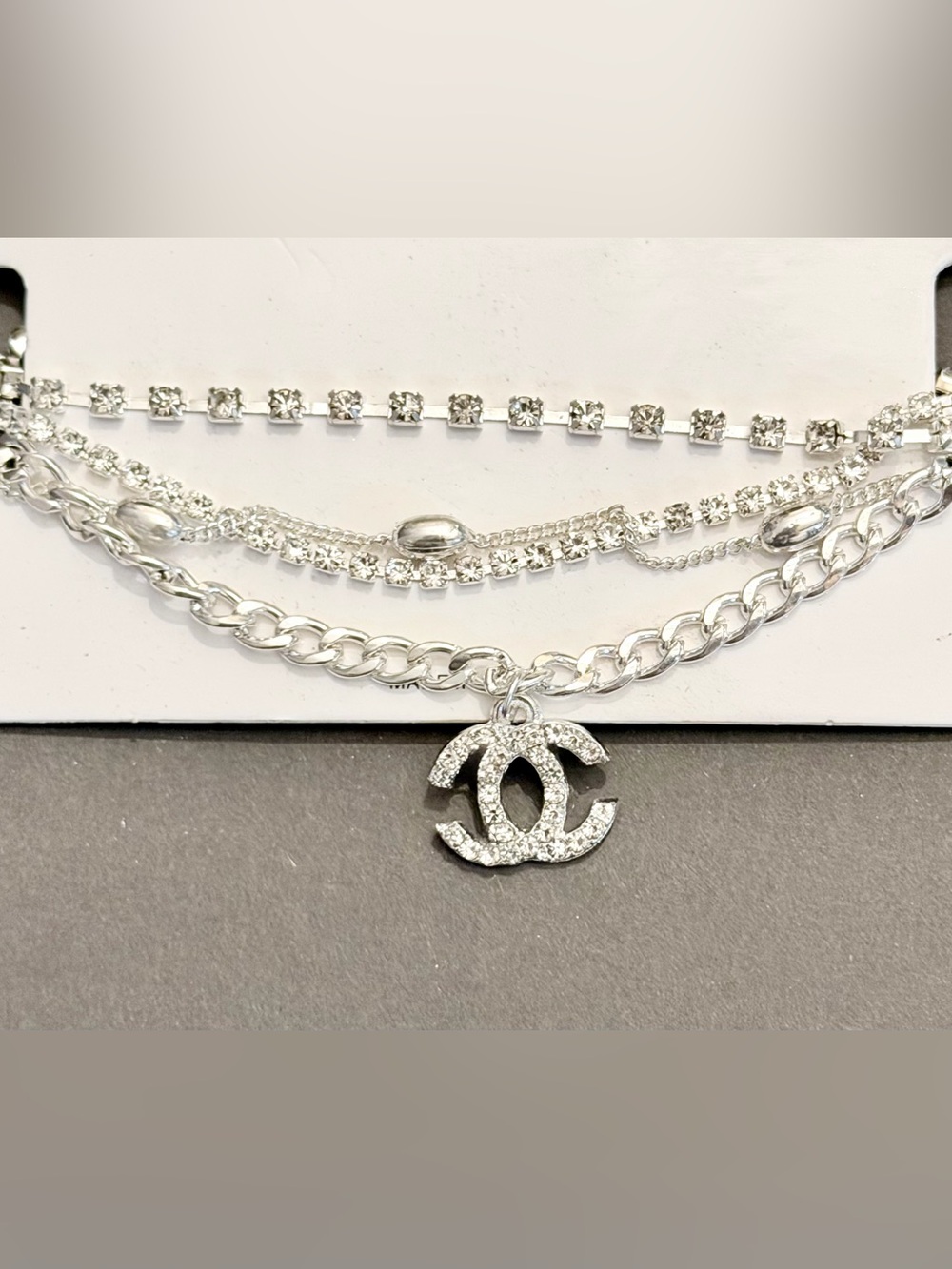 CC Anklet Silver Multi-Layer with Interlocking CC Pendant